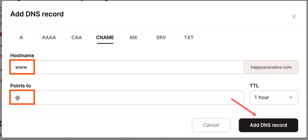 Create a CNAME record for your www domain.