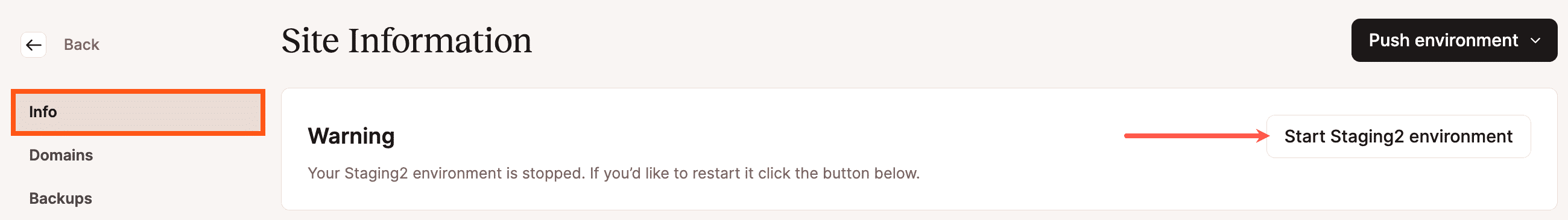 Start je testomgeving opnieuw in MyKinsta.