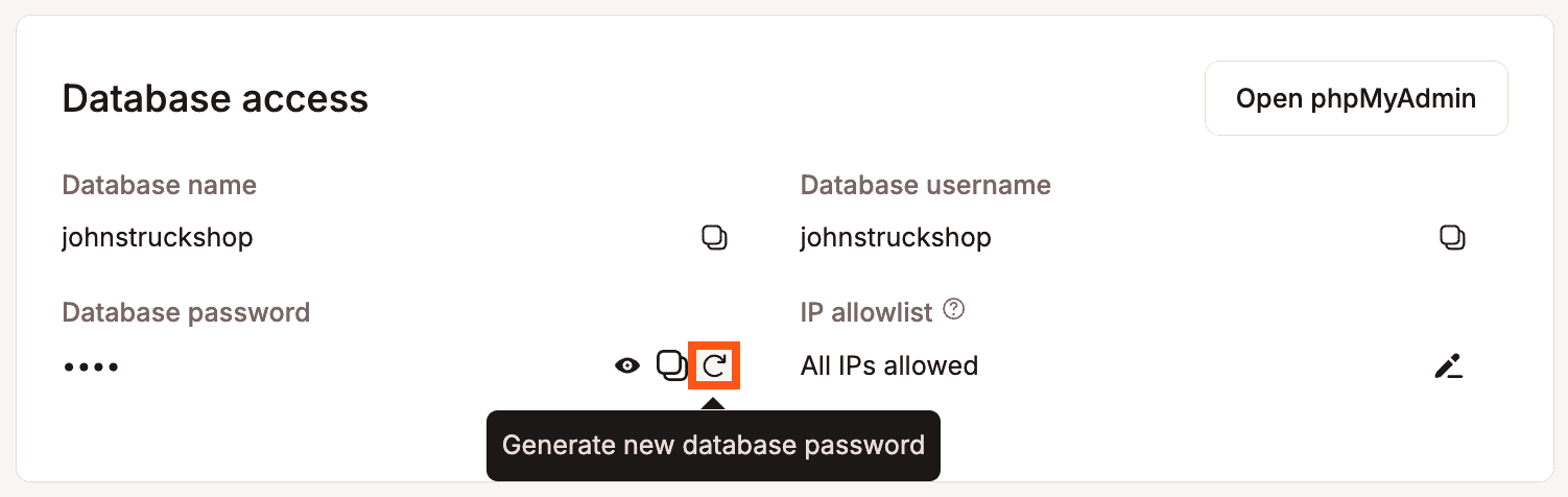Generate a new database password for your WordPress site.