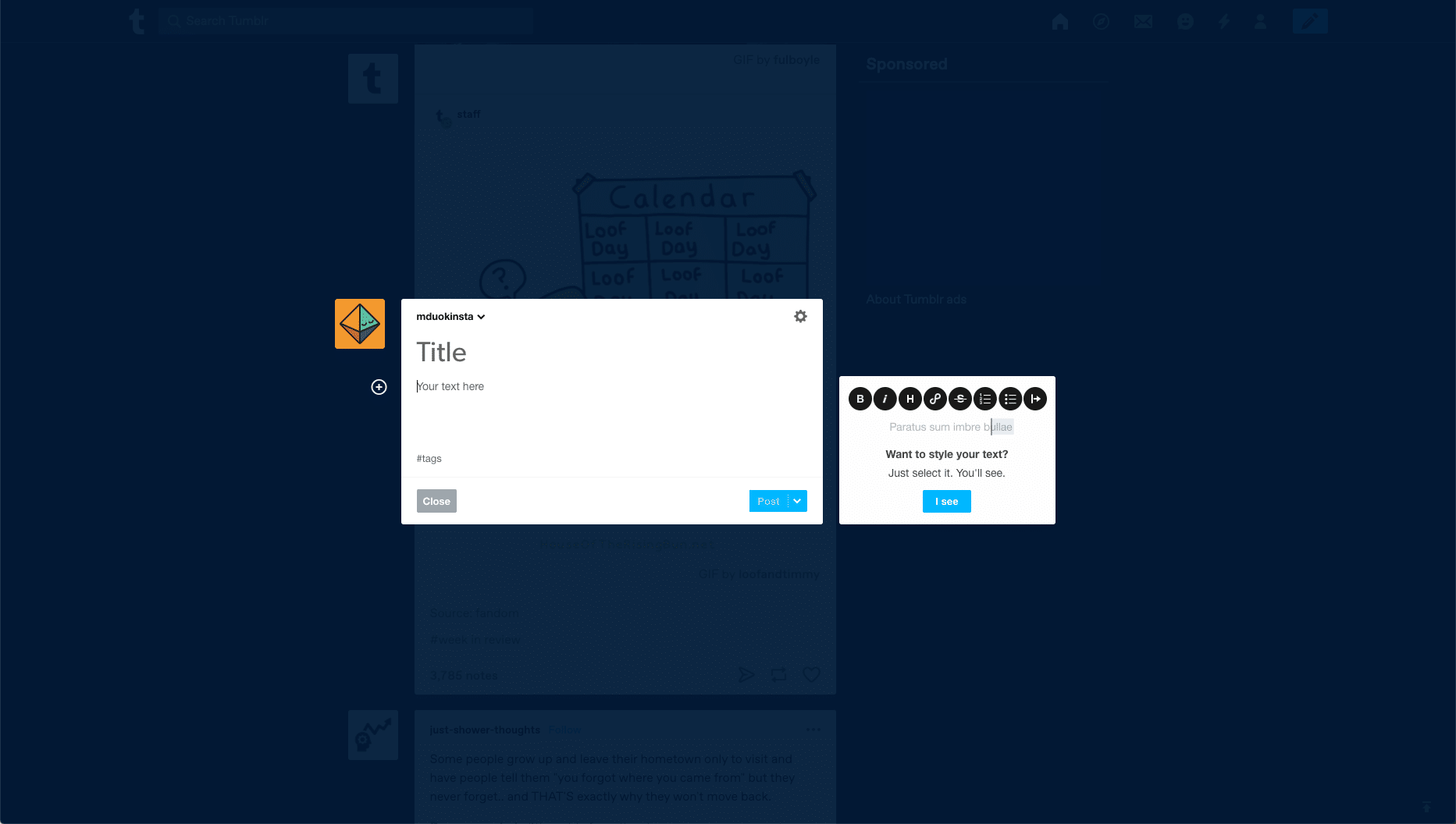 Tumblrのインターフェース
