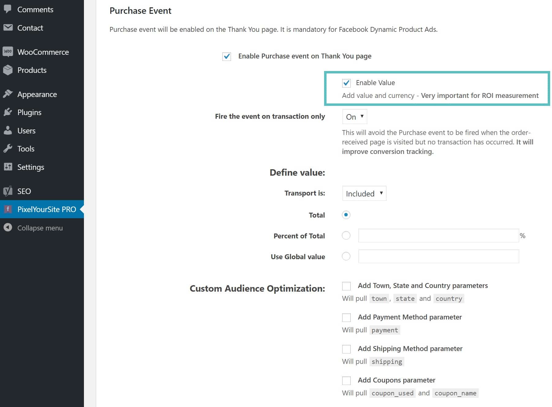 WooCommerce value conversion pixel woocommerce value conversion pixel