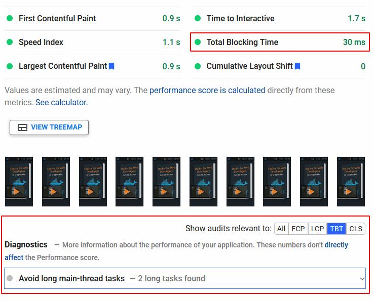 PageSpeed Insights Gesamte Blockierungszeit.