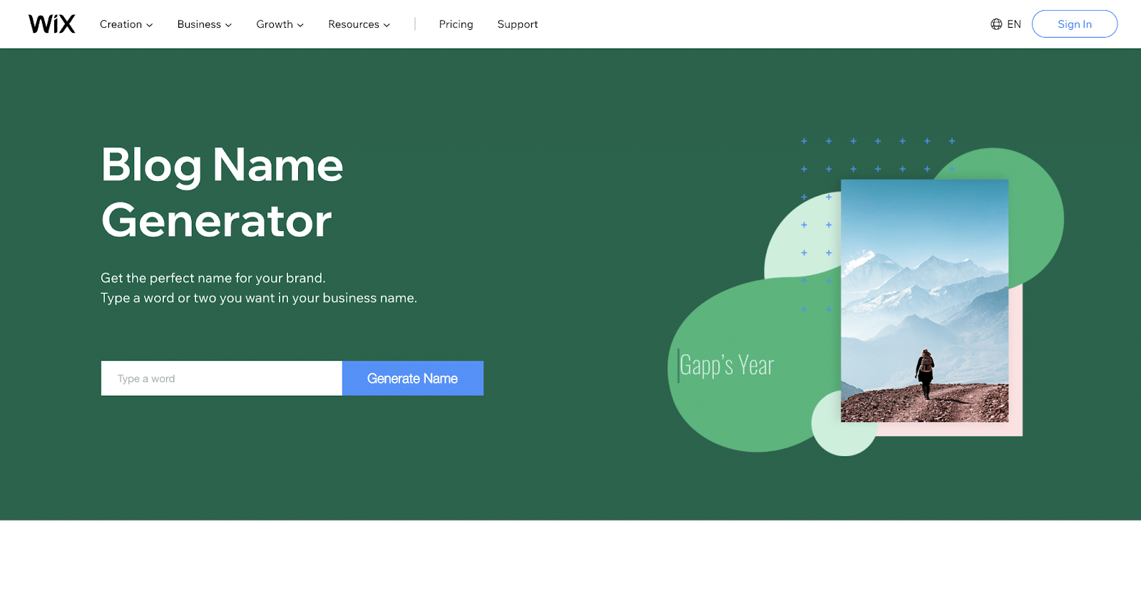 Wix’s name generator will cross-reference names with domains.