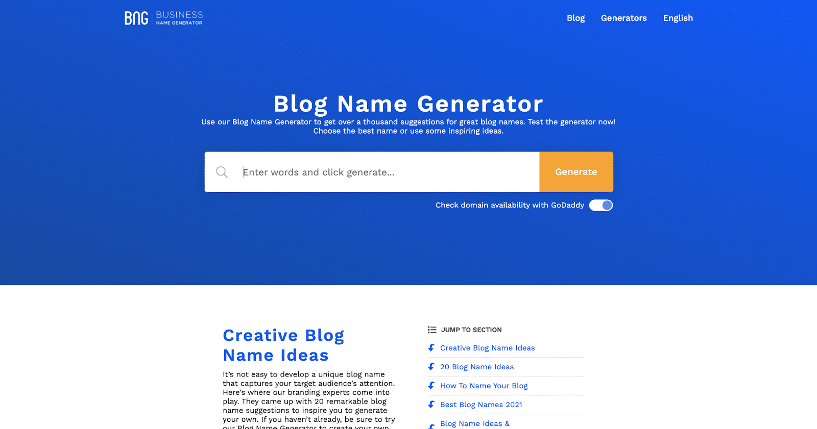 BNG is a simple tool to create hundreds of blog names.