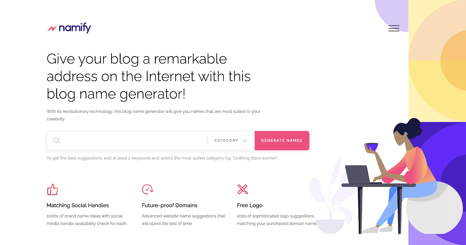Namify evaluates the availability of corresponding social media handles.